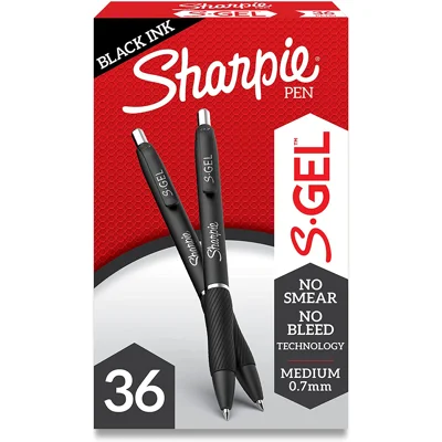 Sharpie S-Gel , Gel Pens , Medium Point (0.7mm) , Black Ink Gel Pen , 36 Count