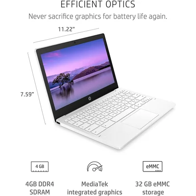HP Chromebook 11-inch Laptop - Up to 15 Hour Battery Life MediaTek MT8183 - 4 GB RAM - 32 GB eMMC Storage -11.6-inch HD Display 2020 Model,Snow White)