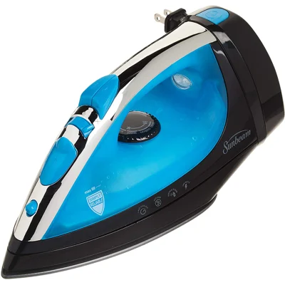 Sunbeam Steam Master 1400 Watt Mid-size Anti-Drip Non-Stick Soleplate Iron with Variable Steam control and 8' Retractable Cord, Black/Blue, GCSBCL-2