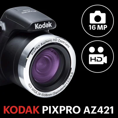KODAK PIXPRO Astro Zoom 421-BK 16MP Digital Photo Camera with 42X Optical Zoom and 3" LCD Screen (Black)