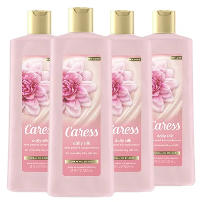 Caress Body Wash for Women, Daily Silk, 18 oz, 4 Count