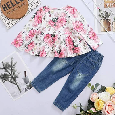 CARETOO Girls Clothes Outfits , Cute Baby Girl Floral Long Sleeve Pant Set Flower