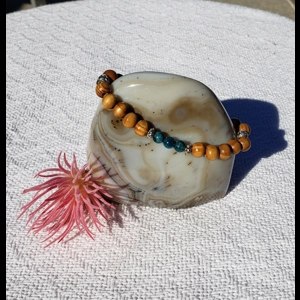Blue Apatite & Sacred Olive Wood Bracelet