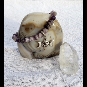 Chevron Amethyst With Triple Moon Pentacle Charm