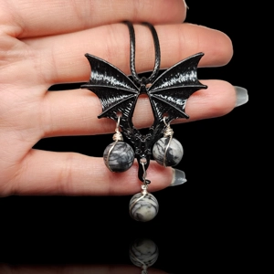Spiderweb Jasper Bat Necklace