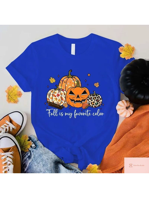 Womens Pumpkin Print Short Sleeve T-Shirt