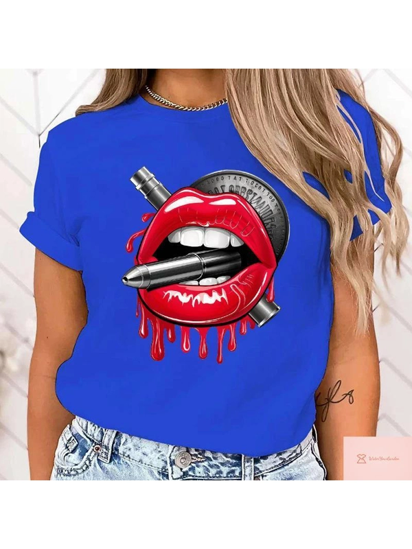 Funny Lips Printed Summer T-Shirt for Women