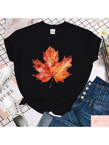 Cute Fall Maple Leaf Casual T-Shirt for Women