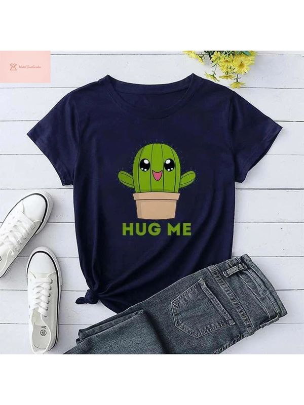 Funny Cactus Print Casual T-shirt for Women
