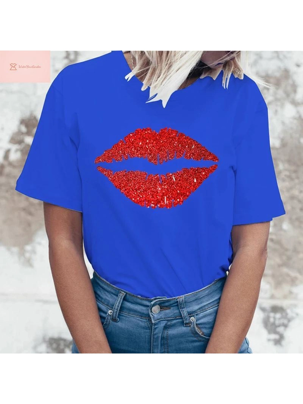 Valentines Lips Funny Womens Summer T-Shirt