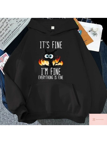 Fine Cat Printed Hoodie for Adults