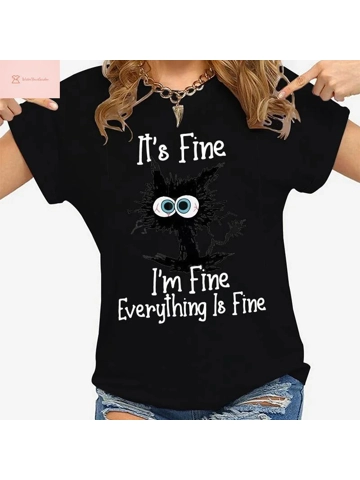 Casual Cat Print Summer T-shirt for Women