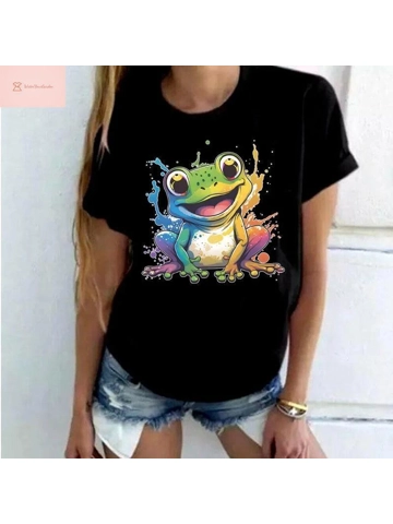 Frog Print Round Neck Tees - Unisex Casual Wear
