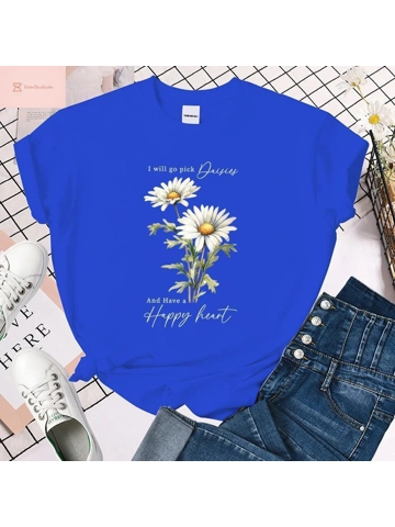 Happy Heart Daisies Print T-Shirt
