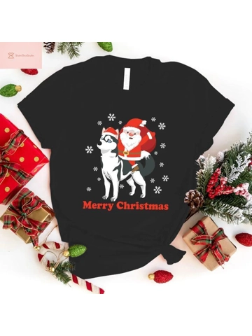 Christmas Dog Gnome Womens T-Shirt