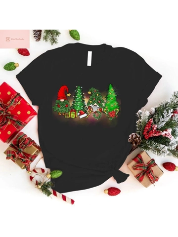 Christmas Gnome Tree Letter Print T-Shirt