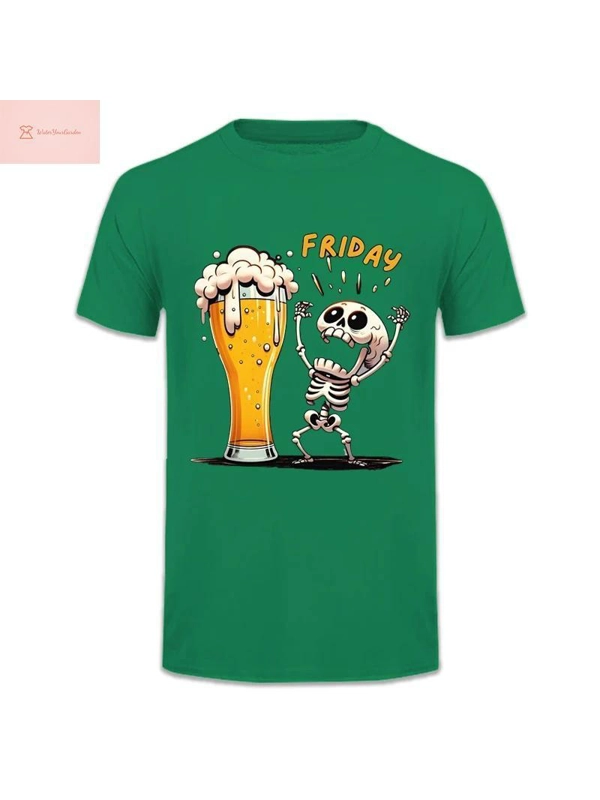 Mens Skeleton Friday Beer Lover T-Shirt