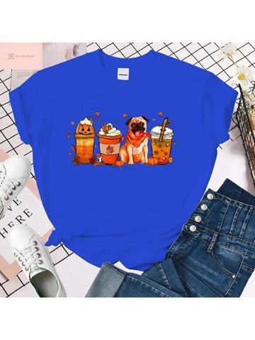 Pumpkin Pug Print Womens T-Shirt