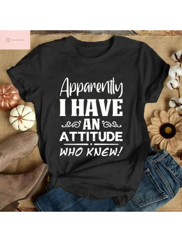 Attitude Letter Print Casual Tee