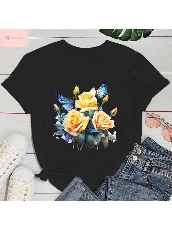 Flowers Butterfly Short Sleeve T Shirt