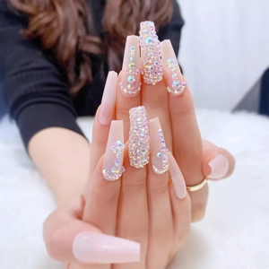 Light Pink Rhinestones Ballerina Press On Nails