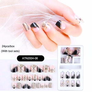 Black & Gold Pattern Press On Nails