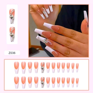 Butterly Extra Long French Tips Press On Nails