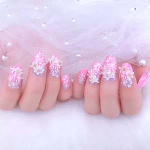 Pink 3D Flower Press On Nails