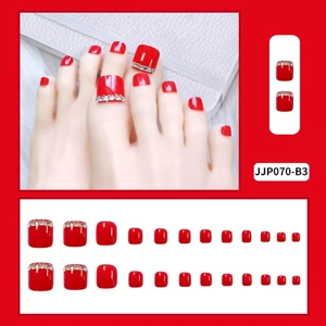 Red Diamond Press On Toe Nails JJP070-B3