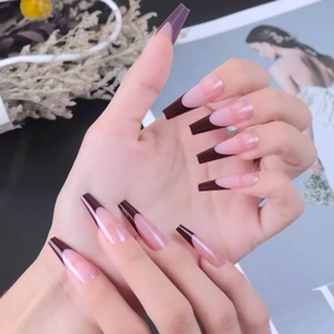 Chocolate French Tips Long Press On Nails
