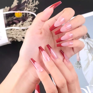 Brown French Tips Long Press On Nails