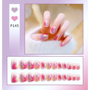 Pink Gold Foil Short Square Press On Nails