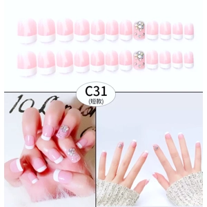 Short Square Diamond French Tips Press On Nails