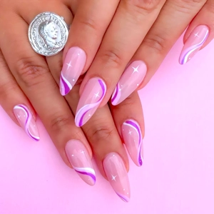 Stiletto Purple Lines Press On Nails