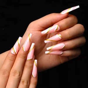 Luxury Gold Lines Ballerina Press On Nail