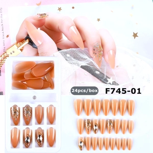 Peach 3d Diamond Press On Nails