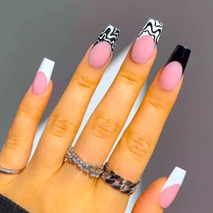 Black Patterns Square Press On Nails