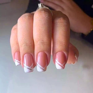 White & Sliver French Style Press On Nails