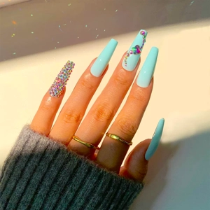 Light Blue Diamond pattern Press On Nails