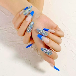 Blue Diamond French Style Press On Nails