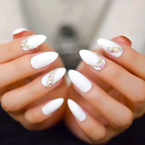 White Almond Bridal Press On Nails