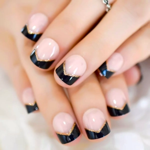 Short Black Tips Press On Nails