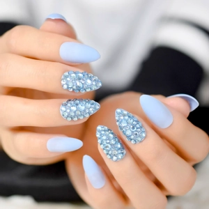 3D Blue Short Stiletto Press On Nails
