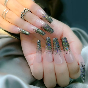 Glue On Nails All That Glitter Dark Grey 24pcs