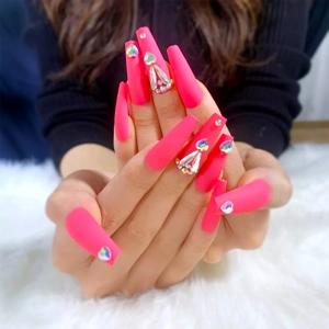 Pink Ballerina Rhinestones Press On Nails