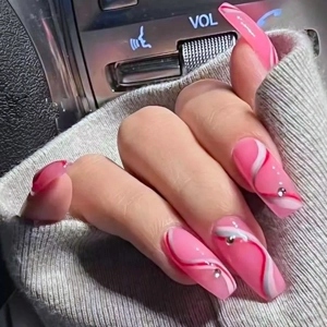 Pink Wave Line Press On Nails