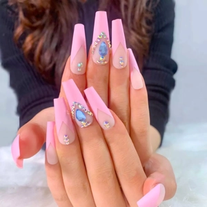 French Rhinestones Ballerina Press On Nails