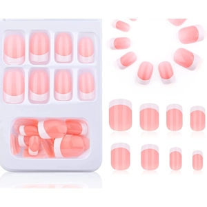 Acrylic Short French Tip False Nails Square 24 pcs