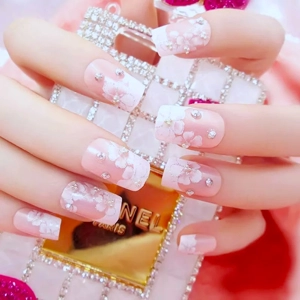 Flowers Print 3D Press On Nails