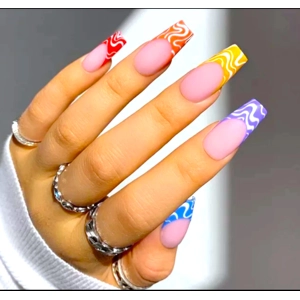 Multi Coloured Tips Glue On Nails